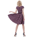 Belle Poque Retro Vintage Grid Pattern Kappe Hülse V-Ausschnitt 50s Swing Party Kleid BP000281-1